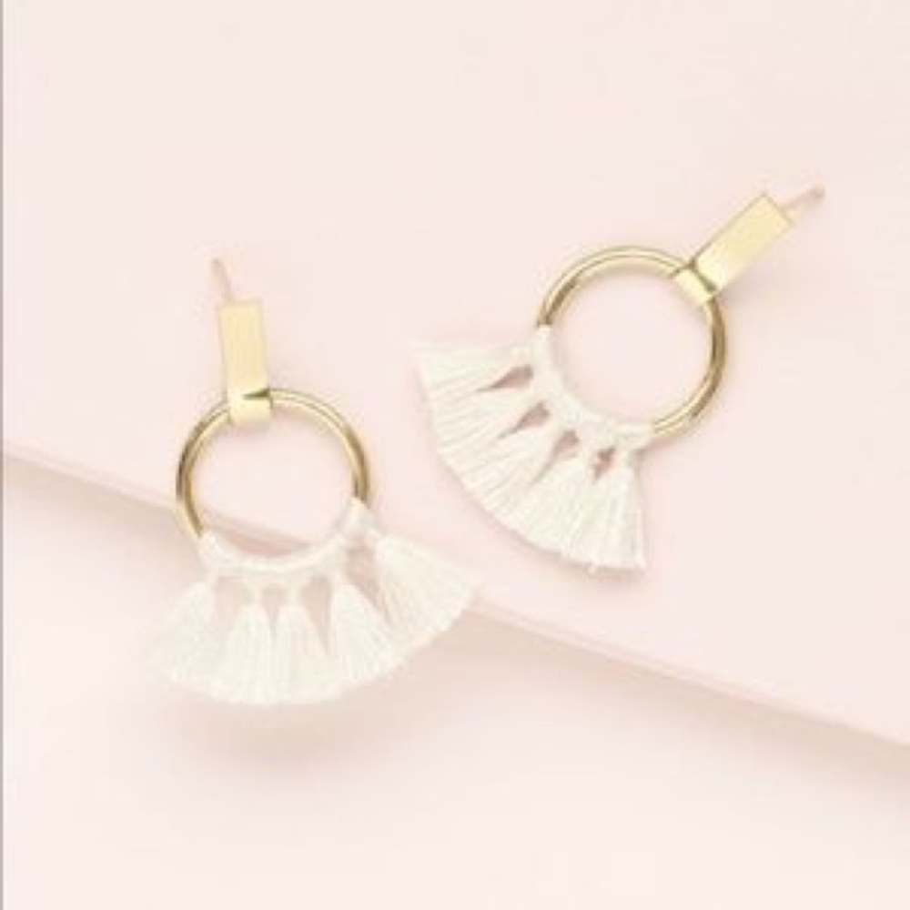 Matr Boomie Gold/Cream Boho Fringe Earrings